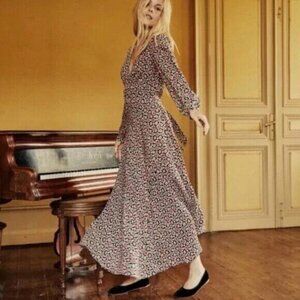 Doen Charleston Maxi Dress Navy Bellflower Blossom Floral Printed S New